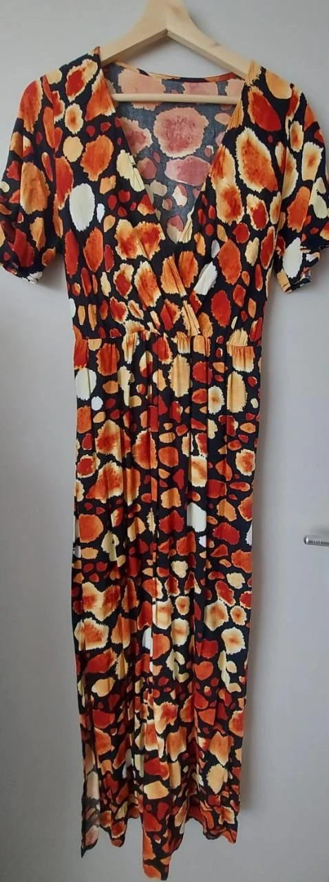 Zomerse Maxi Jurk met V-hals en Print, maat 42